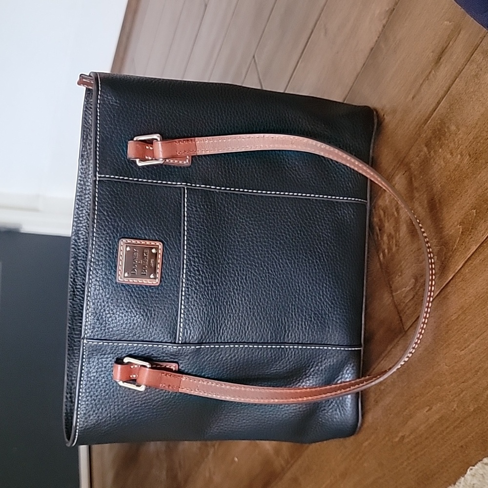 Dooney & Bourke Pebble Small Lexington Shopper Black with Tan trim